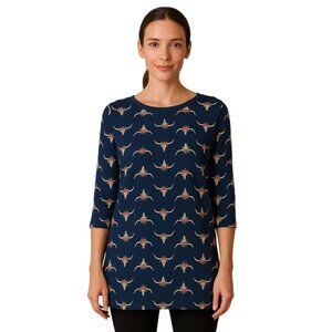 Floral Steer TUNIC SHIRT TOP Honey & Lace Navy Long Sleeve Women's WOMAN'S Small